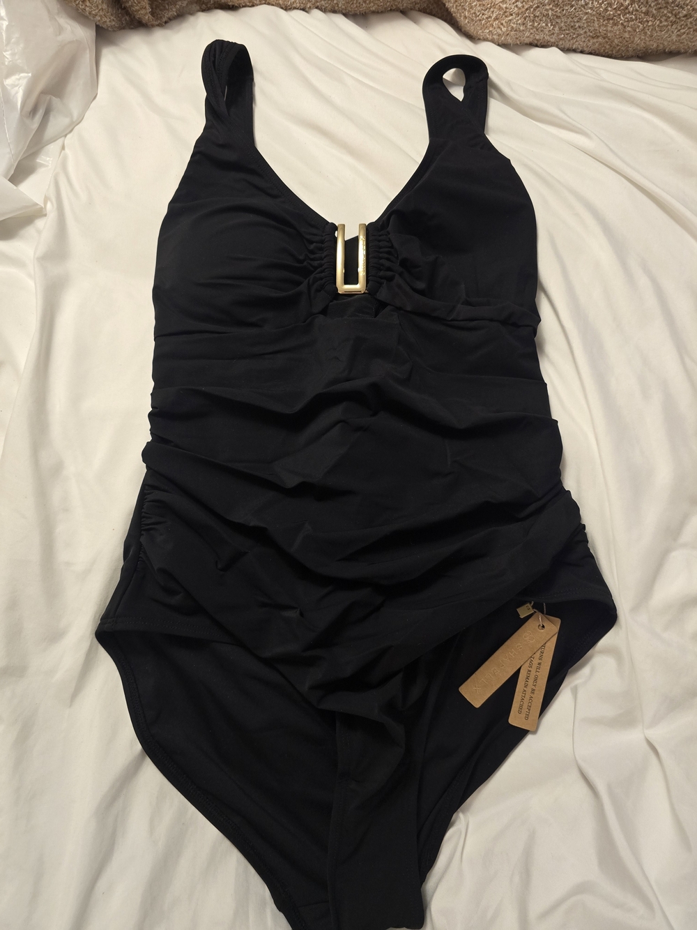 NWT Shapellx Classic Black One-Piece Swimsuit with Gold Accent